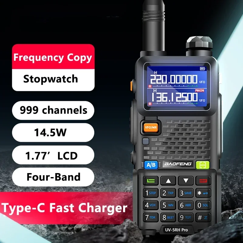 Baofeng-walkie-talkie UV-5RH Pro, batería de 3800mAh, de 14W USB-C, radio bidireccional FM de cuatro bandas, frecuencia de copia de 999CH, actualización de UV-5R