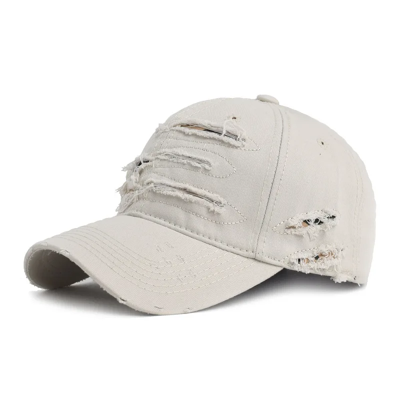 Vintage casual hat for men, trendy and unique, distressed and ripped soft-top baseball cap, Korean style