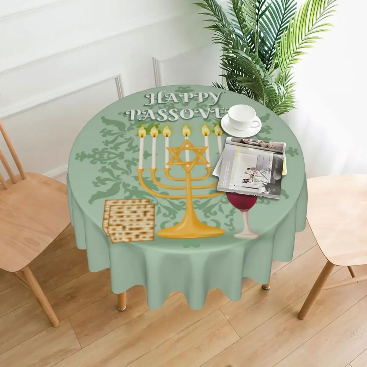 Happy Jewish Passover Tablecloth Wine Outdoor Round Table Cover Fashion Custom Table Cloth For Kitchen Dining Room