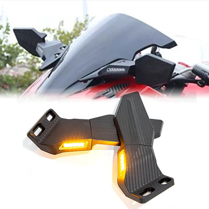 Motorcycle Rearview Mirror With LED Turn Signal Lights Fixed Wind Wing Rear View Reflector Motorbike Modified Parts Accessories