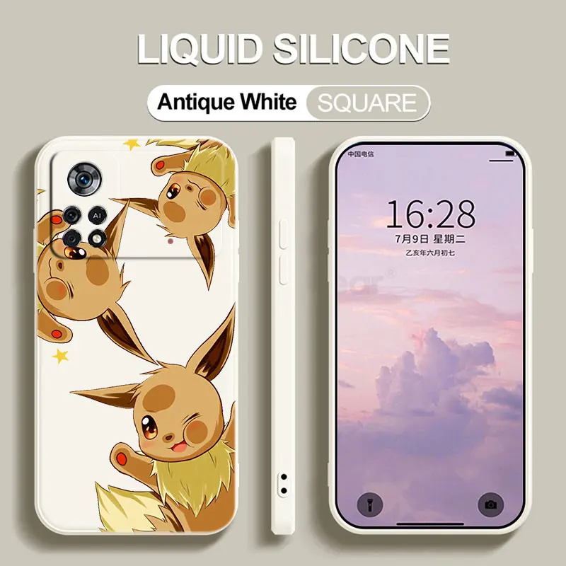 New Cute Pikachu Eevee Square Liquid Silicone Phone Case For Funda Xiaomi Mi POCO F5 Pro X5 X4 X3 NFC M5S M3 M4 Pro F4 F3 GT 5G