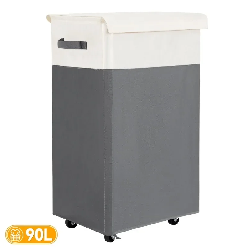 

90L Laundry Hamper with Lid and Wheels Rolling Laundry Basket Collapsible Dirty Clothes Hamper for Bedroom Bathroom