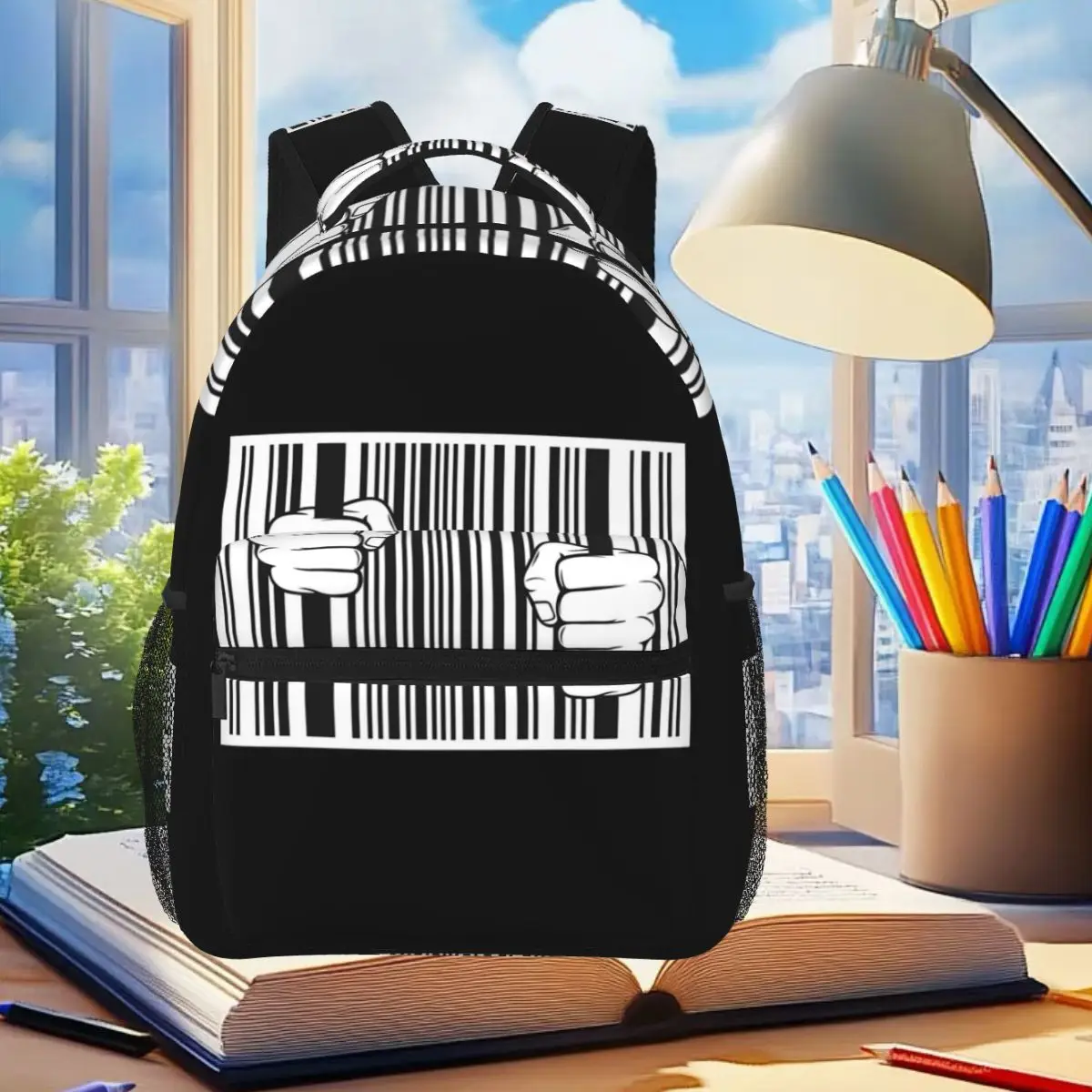 Captured By Consumerism UPC Barcode Prison Banksy Street Graffiti Artist Backpack Student BookBag Kids School Bag Shoulder Bags