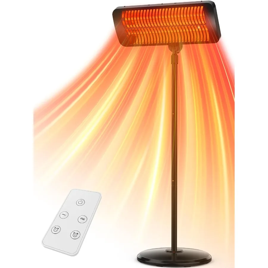 

Outdoor Patio Heater 1500W Infrared with 12H Timer 3 Heat Levels IP54 Waterproof 300Sq.ft Heating Covers Tip-Over Protection To