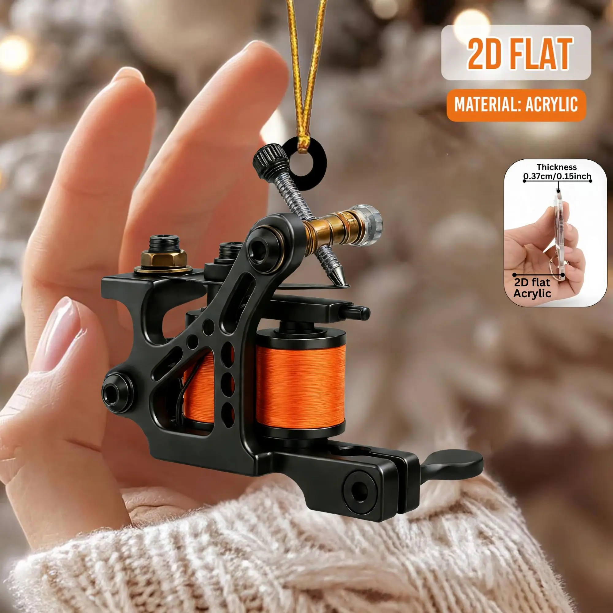 2D Tattoo Machine Keychain Acrylic Pendant for Outdoor Tree Top Decor Birthday Christmas Scene Embellishments Gift For Men Boys