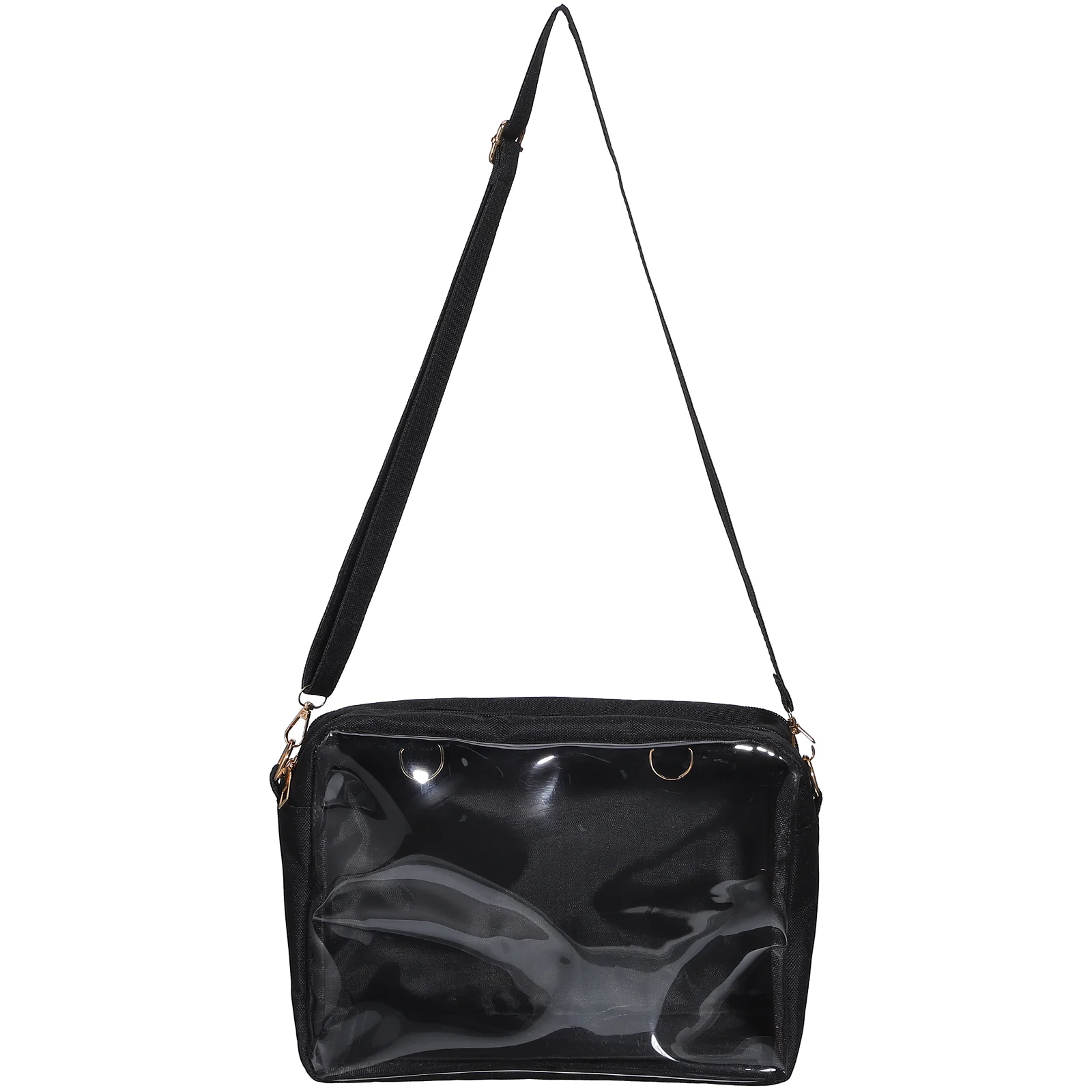 

1 Clear Front Crossbody Bag 28x10x20cm Black Oxford Cloth Adjustable Strap Large Capacity Women Purse Transparent Shoulder Bag