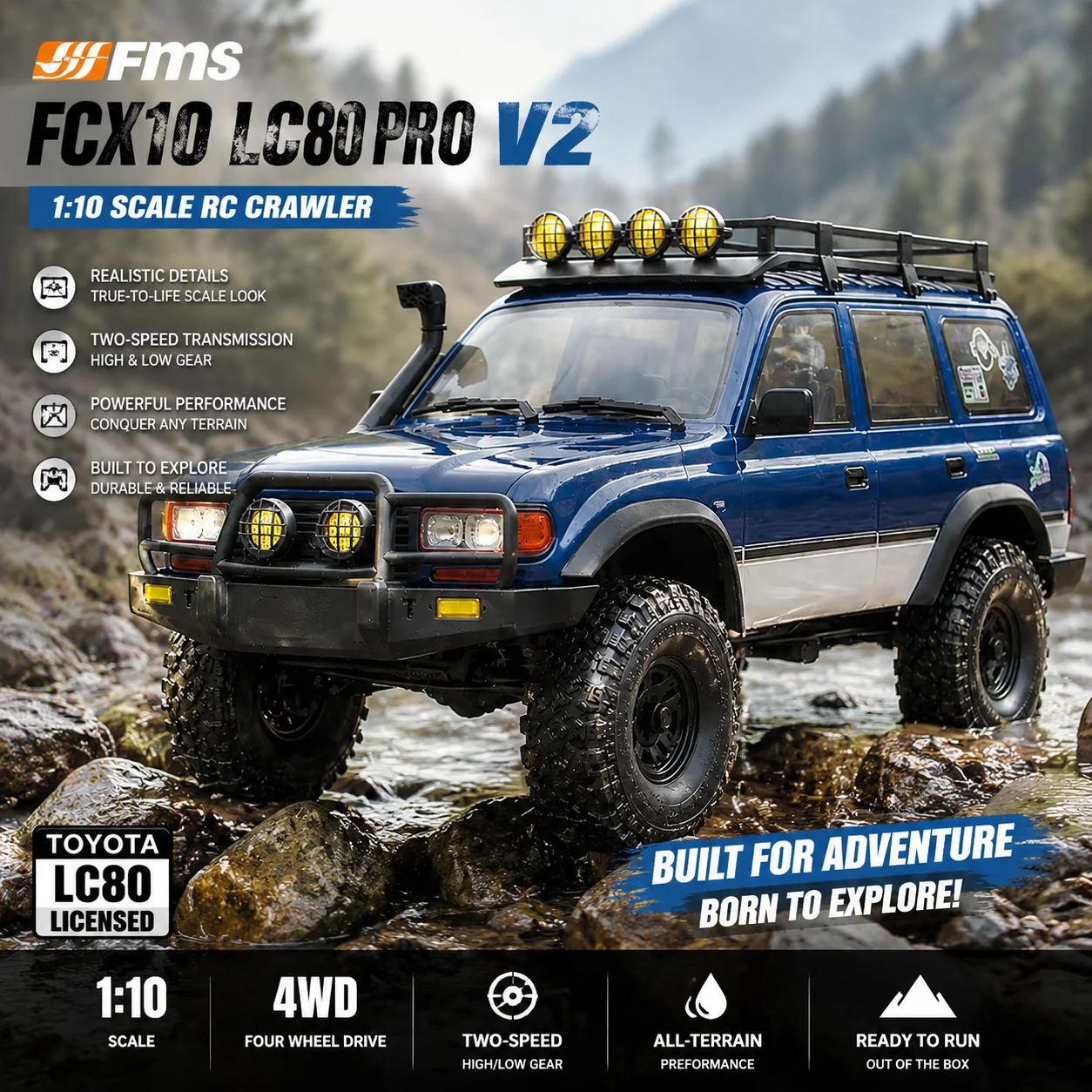 FMS FCX10 Toyota LC80 Pro V2 1 10 Scale RC Crawler Two Speed High Low Gear Realistic Simulation 4WD Off Road Remote ControlHobby