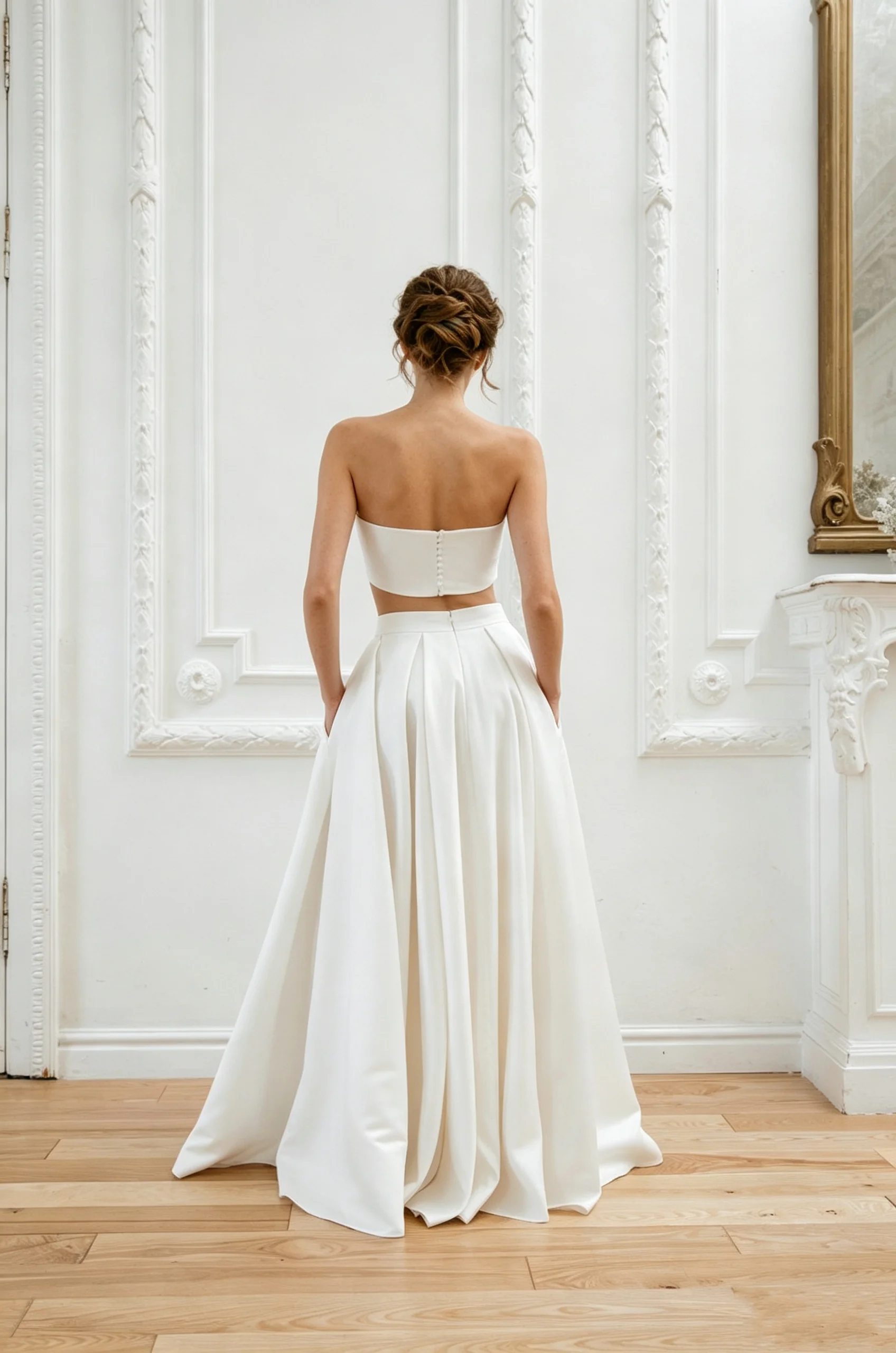 Elegant Ivory Satin Detachable Wedding Skirt With Pockets Removable Satin Skirt With Pockets For Party Prom Overskirt Customized