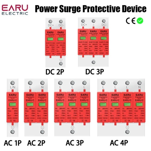 Dispositivo de protección contra sobretensiones de energía, pararrayos SPD, casa de bajo voltaje, protección contra sobretensiones de 1/2/3/4 polos, CC 500V 800V 1000V 40KA 60KA