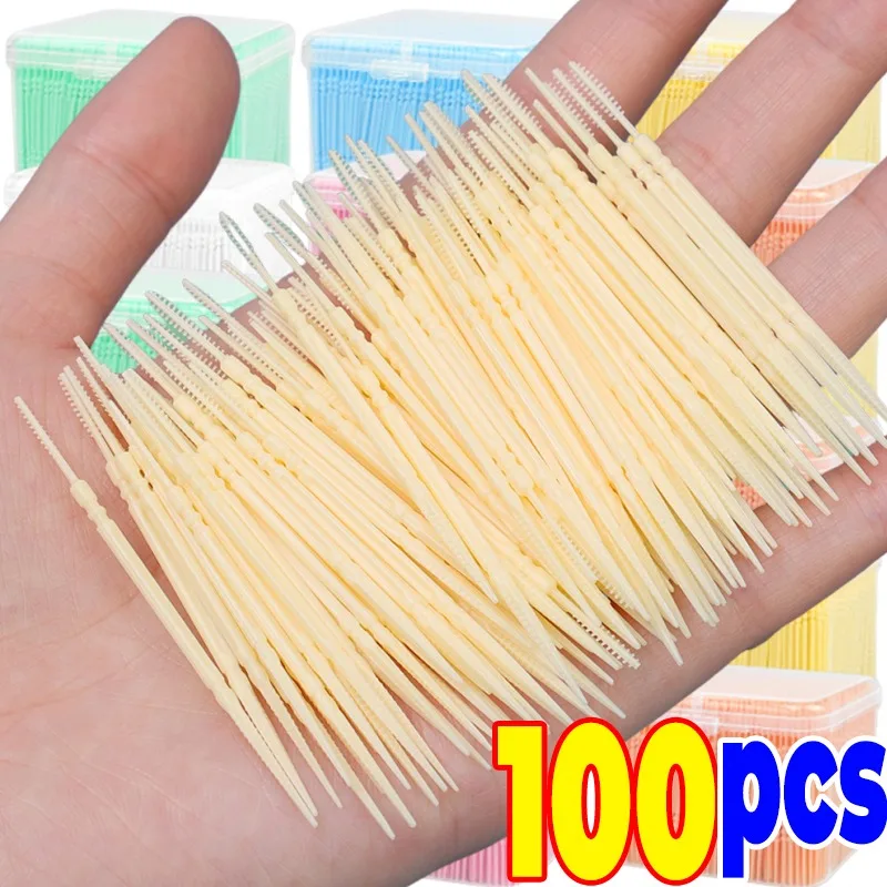 

100pcs Double-end Tooth Stick Superfine Toothpicks Brush Dental Oral Care Clean Teeth Food Residue Tools Bamboo Chopsticks