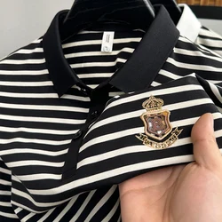Men's Luxury Brand Summer Embroidered Striped Business Trend Polo Shirt New Casual Breathable Lapel T-Shirt Top Men's Clothing