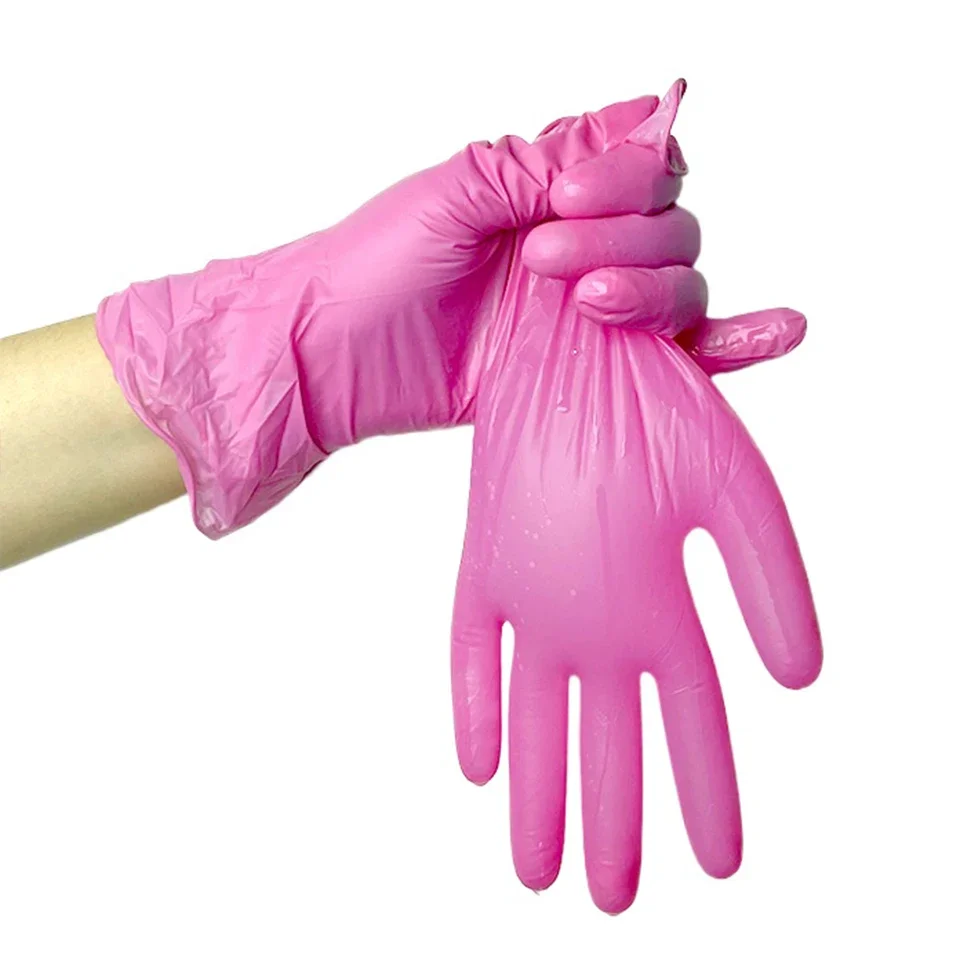 20/50/100PCS Single Use Pink Nitrile Gloves Latex Free Powder Free Gloves Rose Red Kitchen Cooking Cleaning Food Handling Gloves
