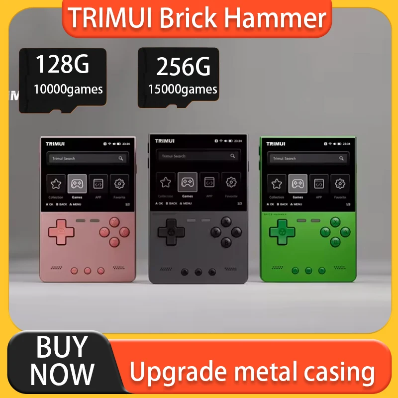TRIMUI BRICK Hammer 레트로 휴대용 게임 콘솔 3.2'' IPS 스크린 CNC 가공 금속 외부 키 LED 조명