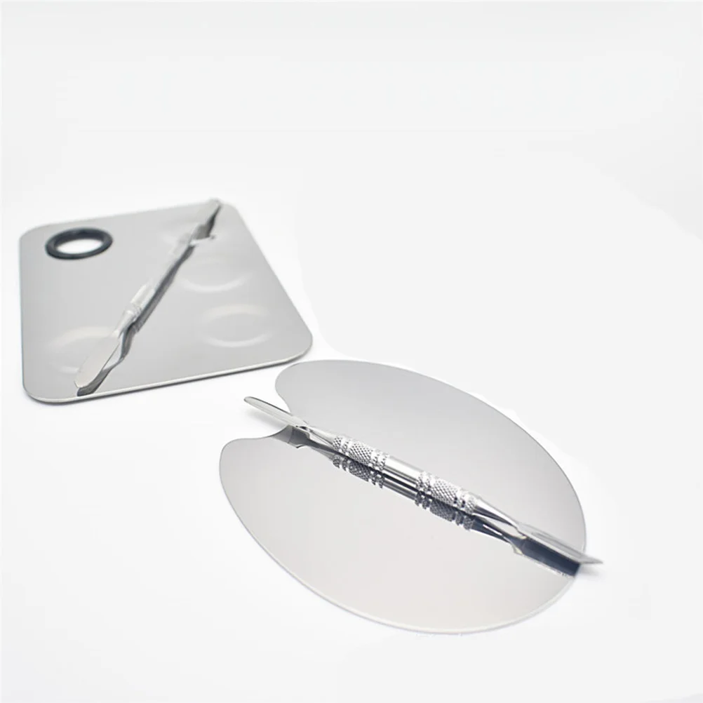 1セット ステンレス製 ネイルアート メイクアップパレット アーチ型 DIYツール ファンデーション 口紅 顔料 メイクアップキット ネイルアートパレット