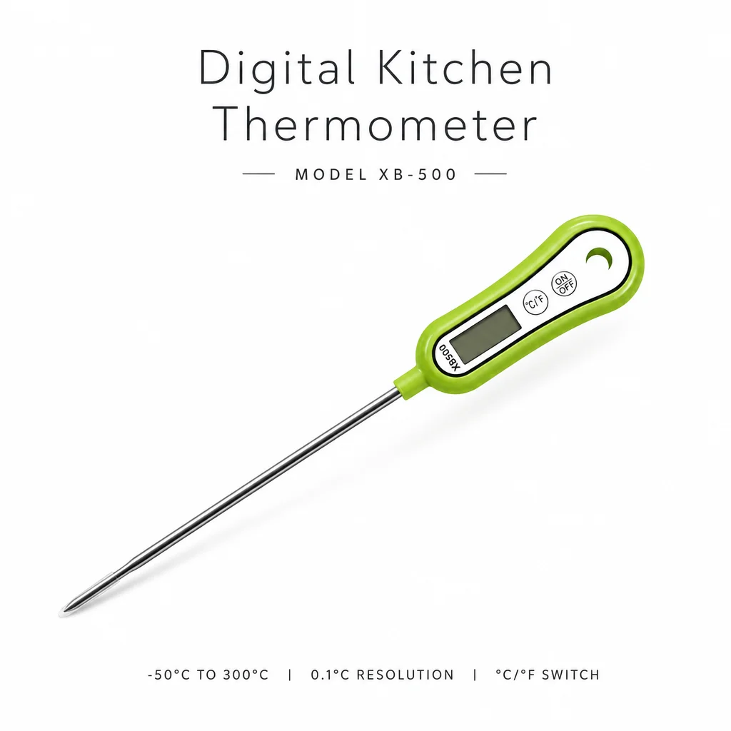 Digital Instant Read Food Thermometer Stainless Steel Probe LCD Display for Kitchen Cooking Meat Milk Soup Oil Temperature Check