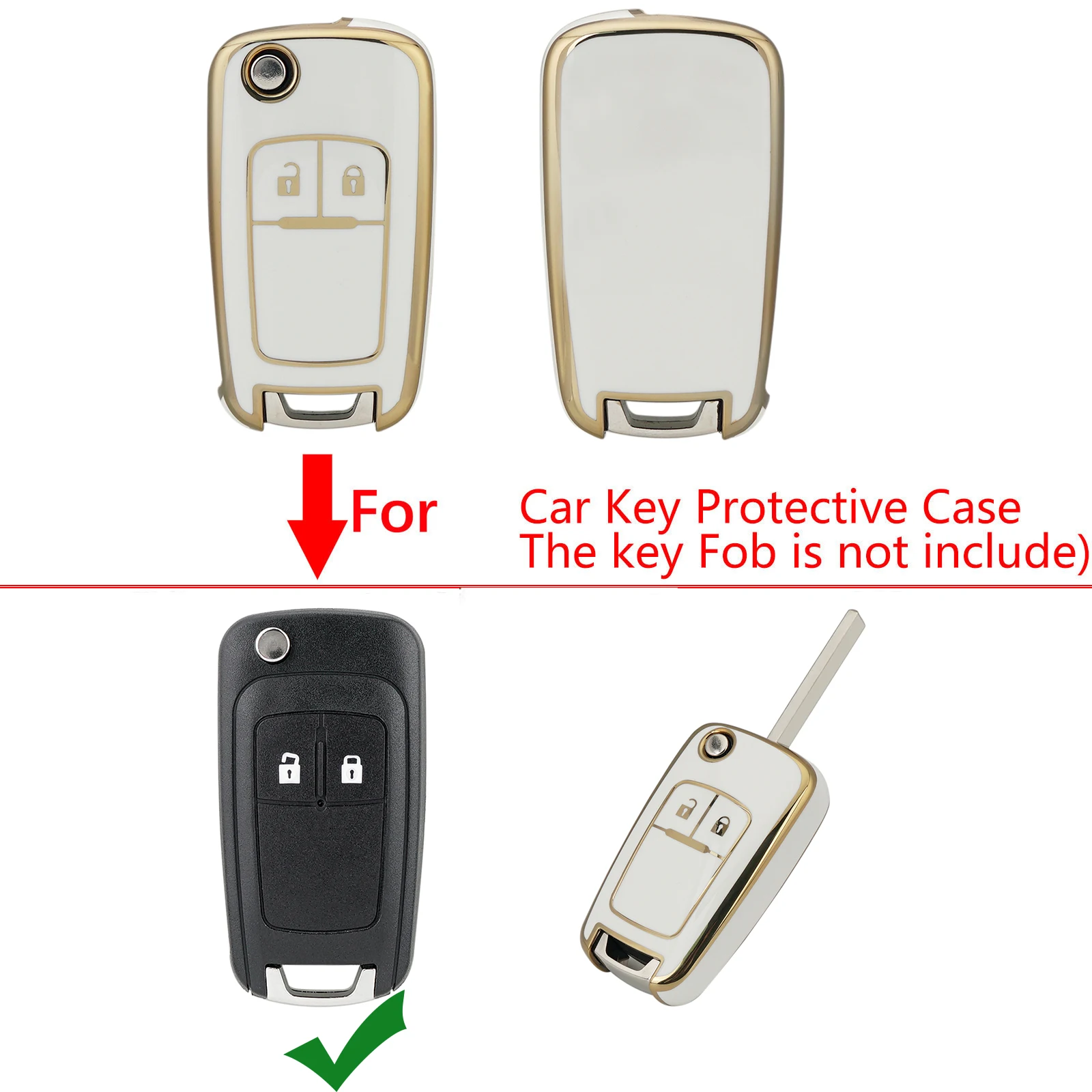 OHMSEN Car Key Case Cover For Chevrolet Cruze Spark Orlando Malibu For Opel Vauxhall Astra J Corsa D E Zafira Mokka White view 2