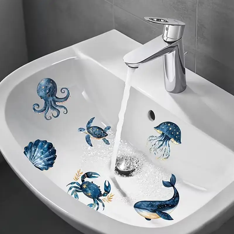 Marine Life Glow in the Dark Sticker Set Luminous Glass Decal for Toilet Bathroom Kid Room Home Decoration