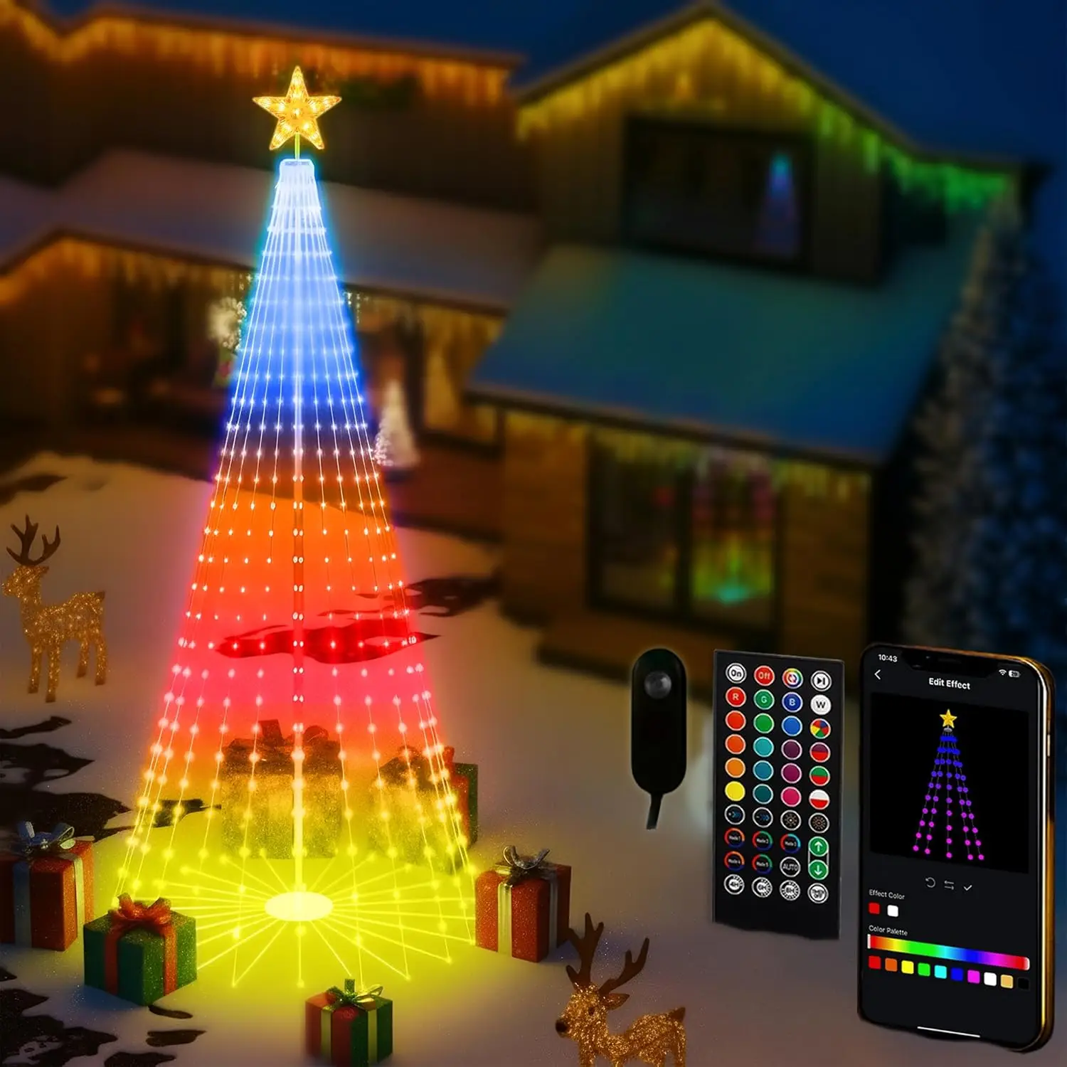 8FT Smart RGBW LED Christmas Tree with App Control, Music Sync, Timer & DIY Lightshow for Outdoor Holiday Decor