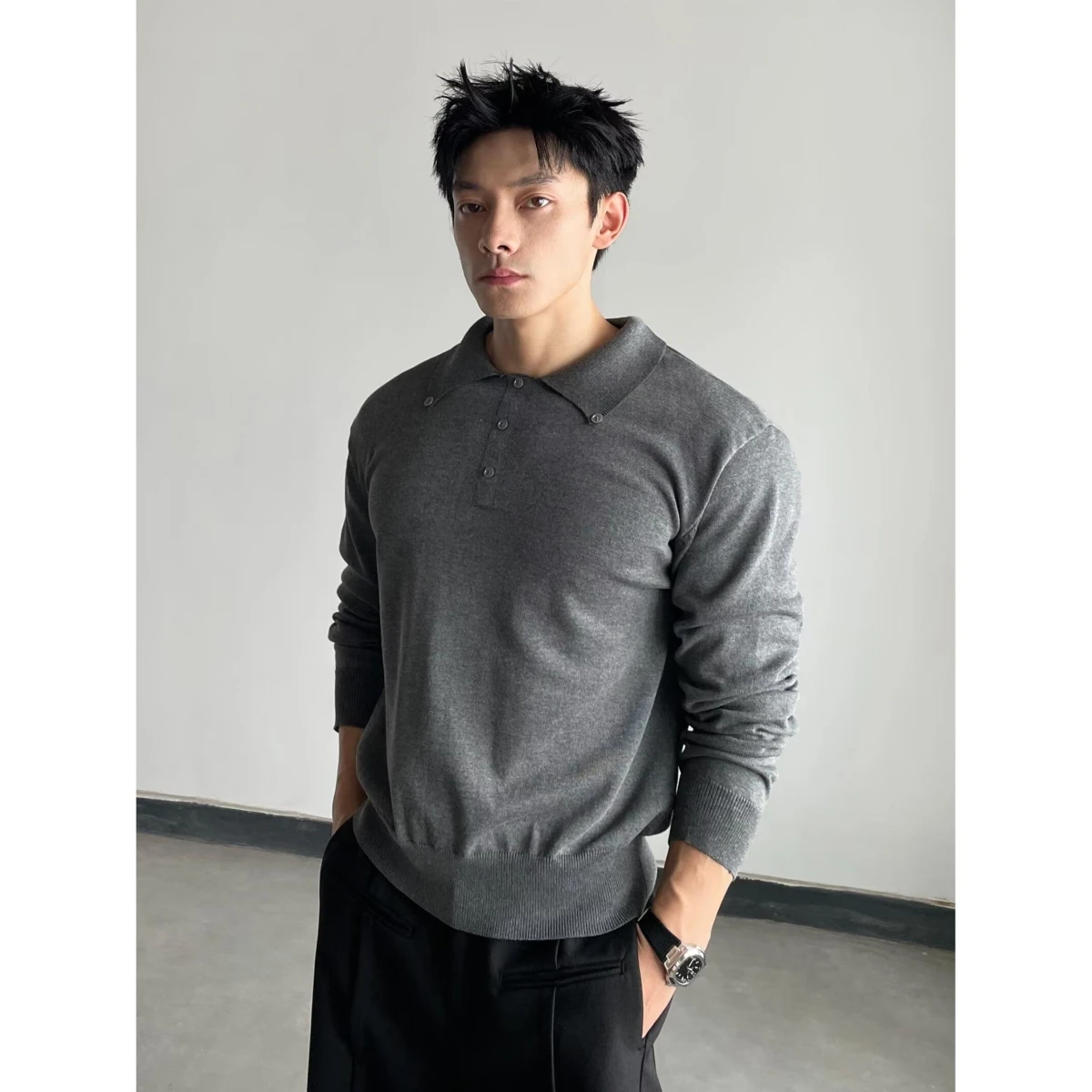 

Advanced irt for Men Long Sve Sweatirt Spring Autumn Matures Sle Inner Wear Polyester Fiber Casual Knitted Top