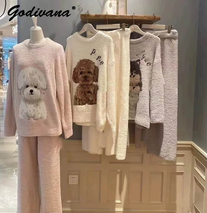 

Новые зимние мягкие и теплые пижамные комплекты в японском стиле с мультяшным принтом, свободные, с длинным рукавом, для женщин, для дома и сна