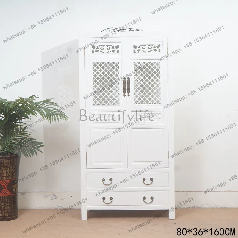 

Chinese Retro Display Rack White Storage Cabinet Solid Wood Furniture Living Room Decorative Tribute Cabinet Customizable