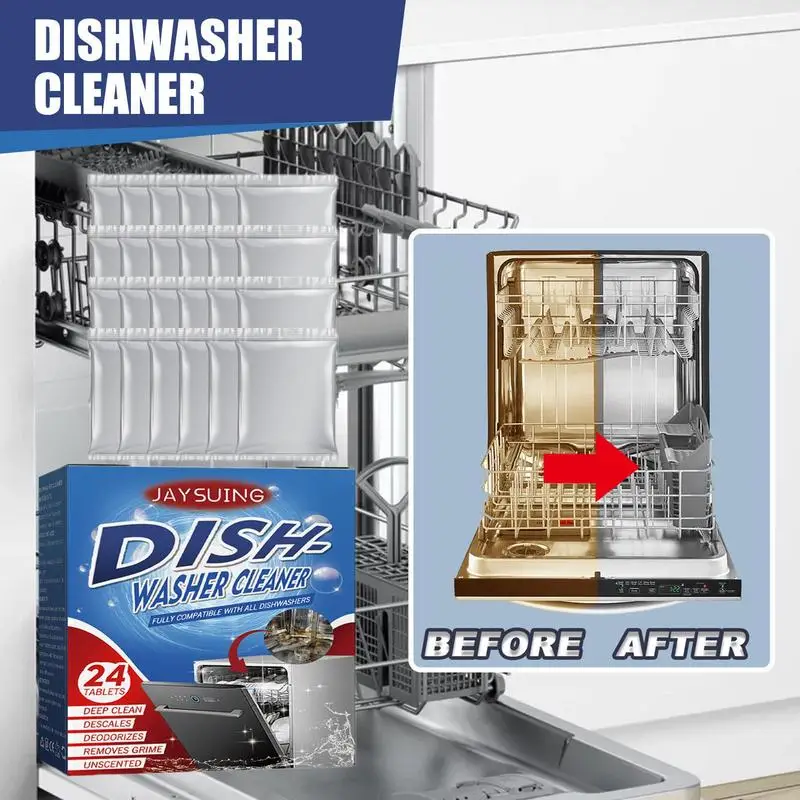 Dishwasher Detergent 24 Pieces Dishwasher Cleaner Deodorizer Dishwasher Cleaning Tablets Washing Machine Cleaning Supplies