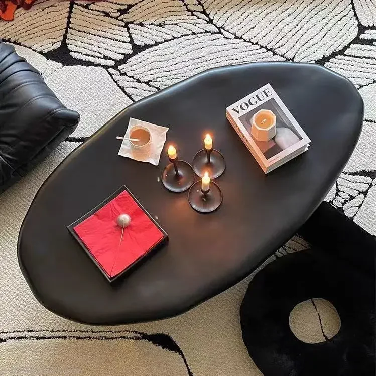 Modern Home Black Shaped Pebble Coffee Table Simple Round Living Room Tea Tables Furniture