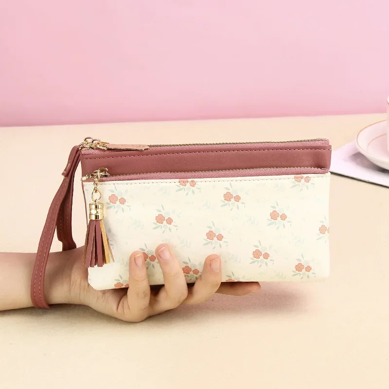 Cartera estampada larga con cremallera para mujer, monedero, tarjetero, bolsos de gran capacidad, bolso minimalista para niña