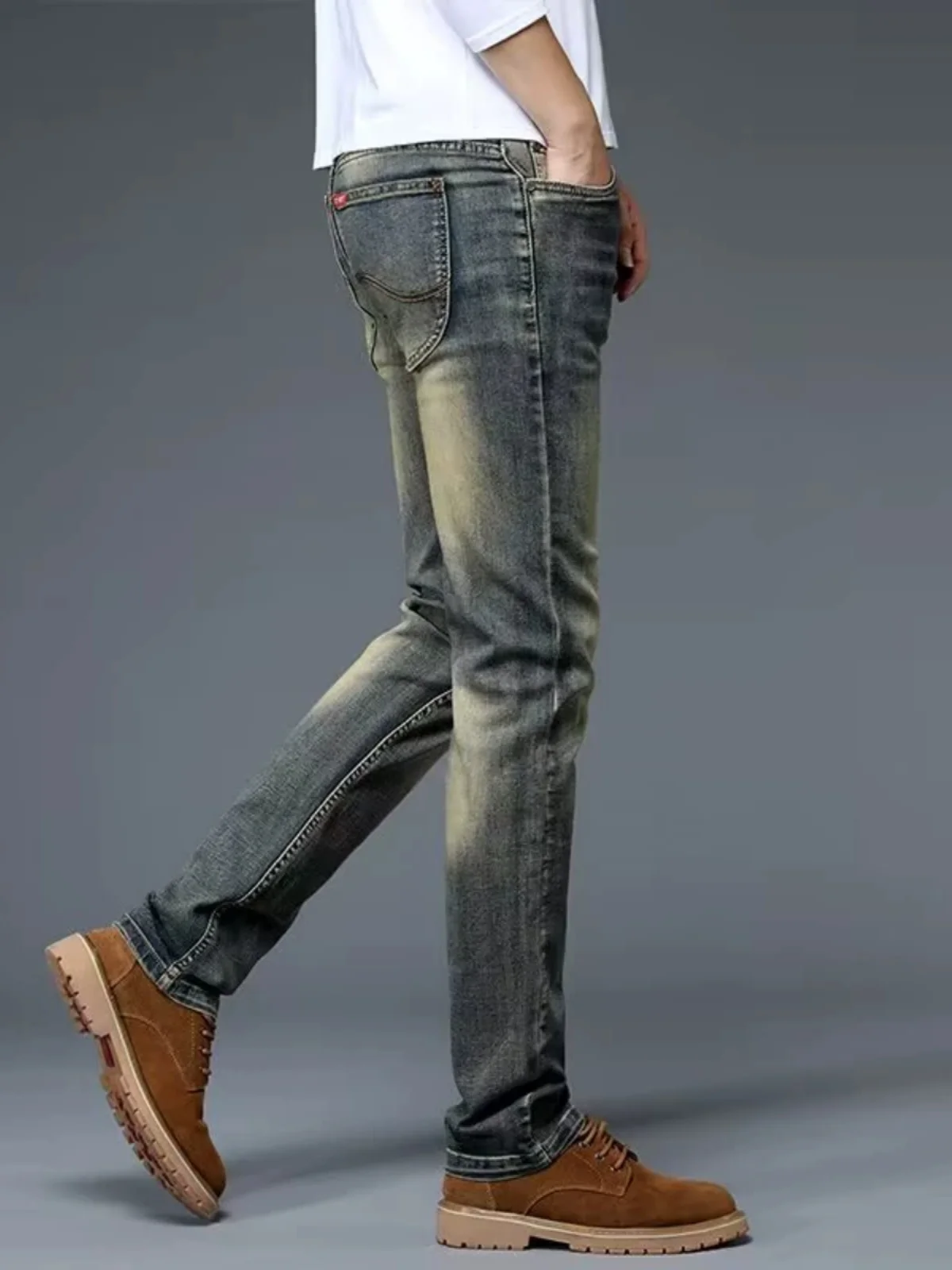 

High-End Retro Men's Jeans Elastic Slim Straight Leg Cotton Stretch Denim Spring Autumn New Retro Nostaic Long Pants