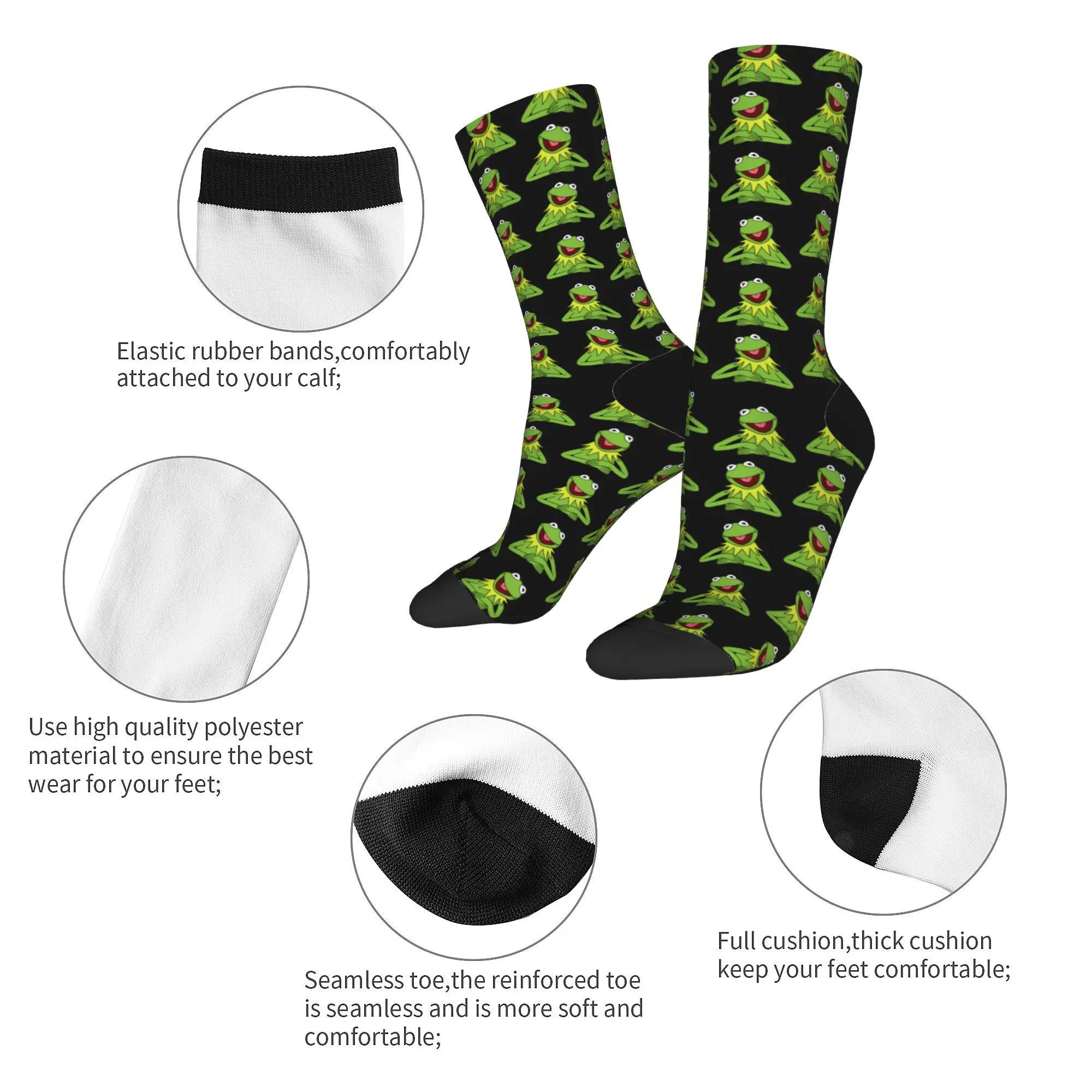 Retro Kermit The Frog Pattern The Muppets Show Basketball Socks Polyester Middle Tube Socks for Unisex Breathable