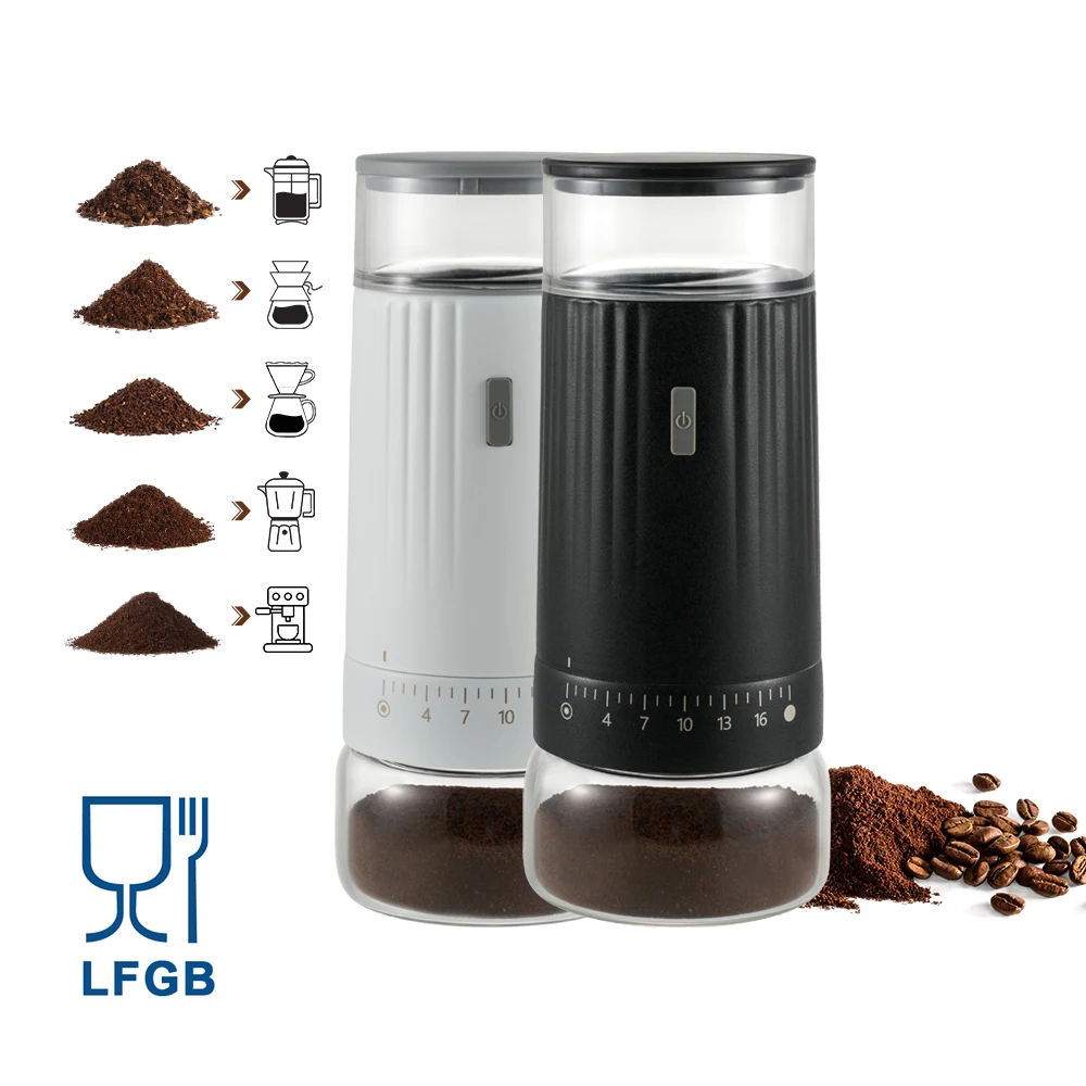 

Mini Professional 150g Capacity External 15 Setting Adjustable Rechargeable Electric Coffee Grinders and Portable Coffee Mill
