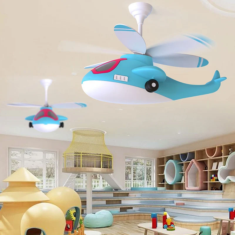 Children's Room Home Decro Cartoon Aircraft Ceiling Fan Light Intelligent Fan Boy and Girl Bedroom Light Ceiling Fan Lamp