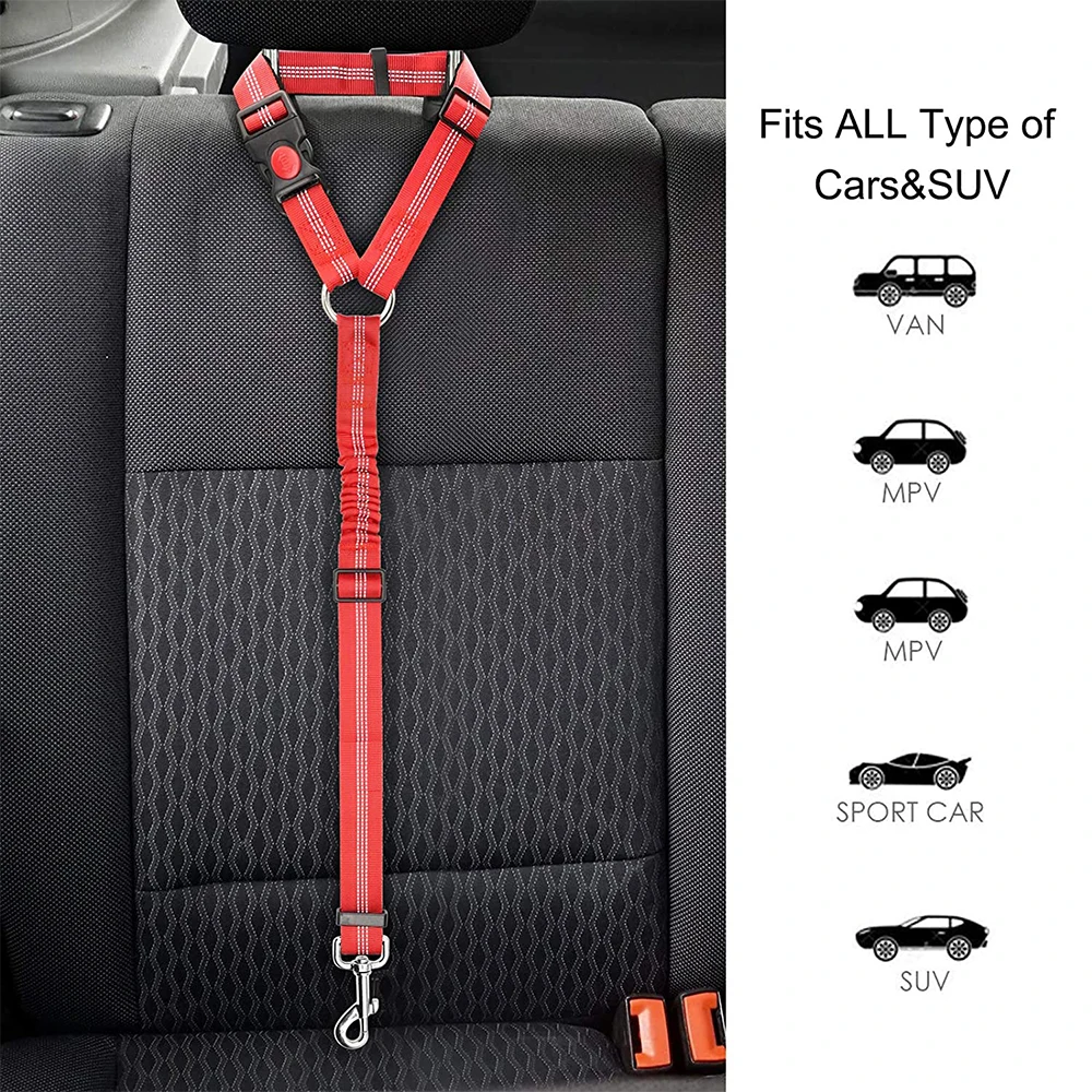 Dog Car Seat Belt Dog Tether for Vehicle Pet Safety Leads Elastic Bungee Backseat Leash for Dog Harness Collar Travel Daily Use