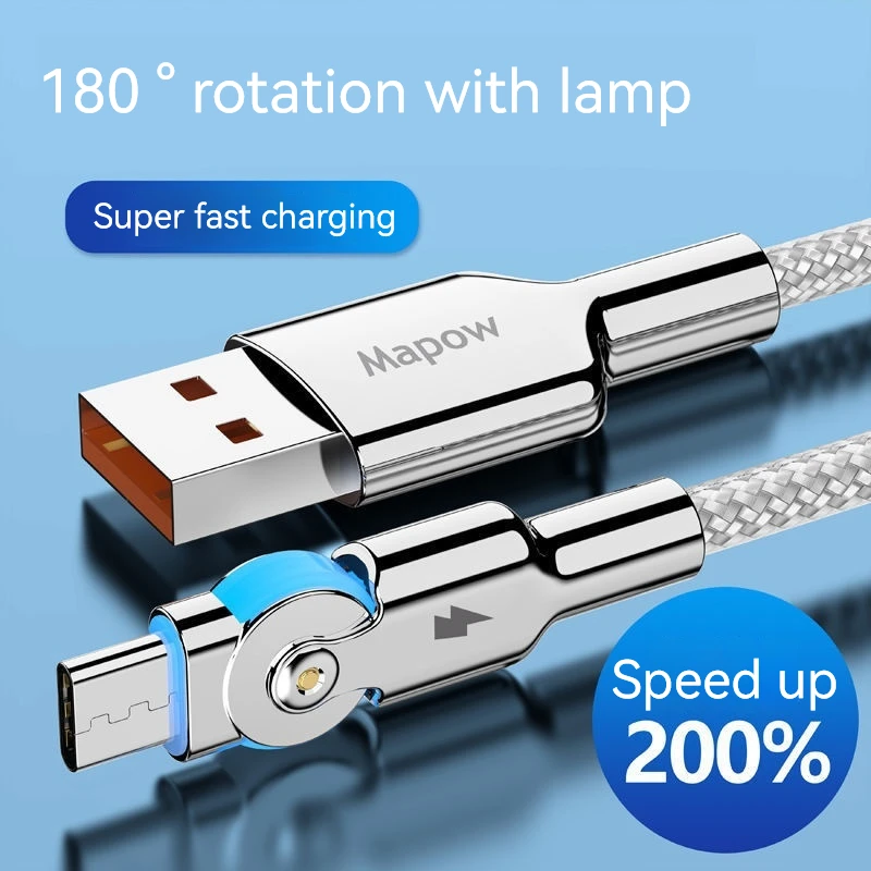 Usb Super Fast Charging Usb To Type-C Micro Usb Data Cable 180 Rotation Nylon Woven Extended Car Phone Charging Cable 0.3m 1m 2m