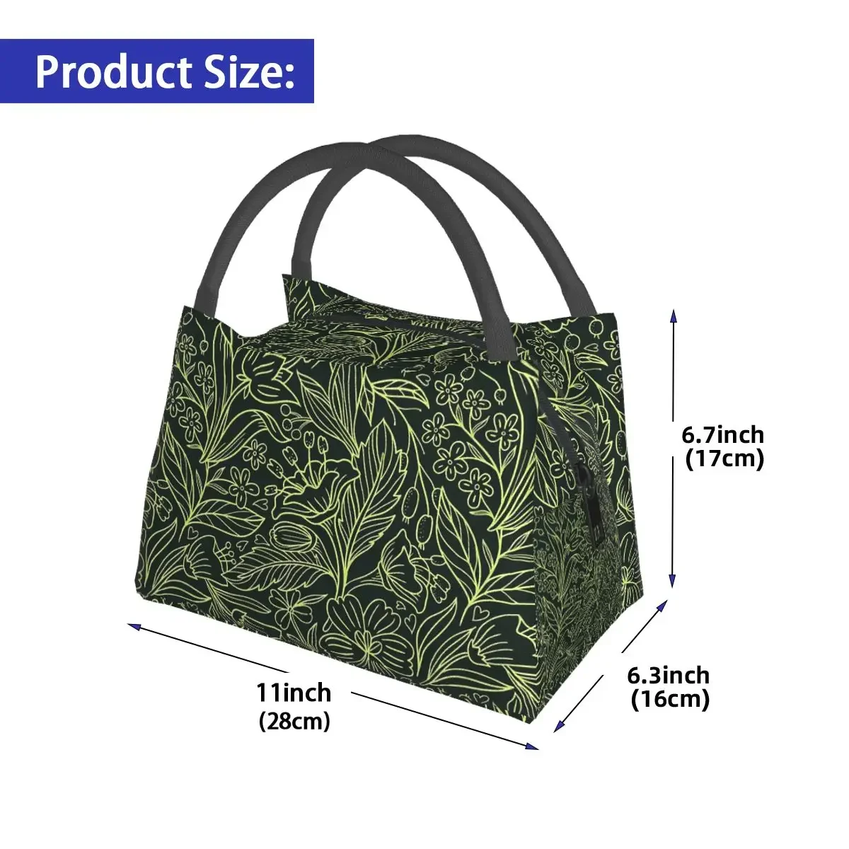 Ditsy Floral Lunch Bag Green Dense Flower Vintage Lunch Box For Adult Travel Convenient Cooler Bag Print Thermal Lunch Bags