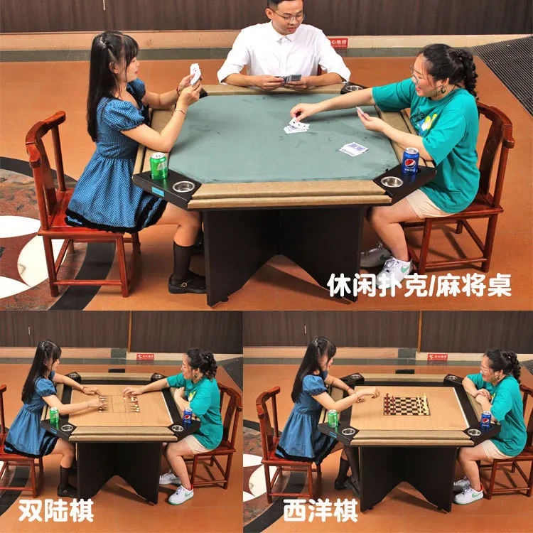 Poker table hand rubbing mahjong table chess backgammon three-in-one home entertainment
