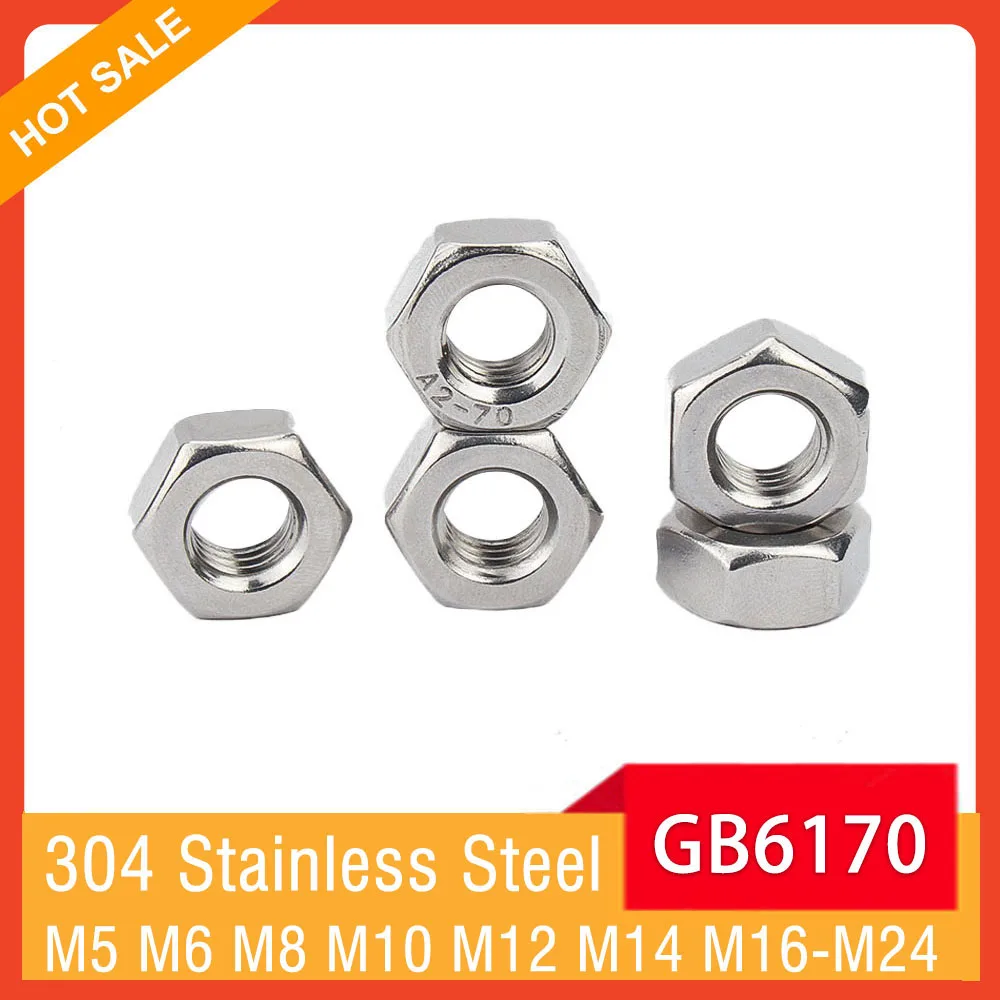 

GB6170 A2-70 M5 M6 M8 M10 M12 M14 M16 M18 M20 M22 M24 304 Stainless Steel Hexagon Nuts