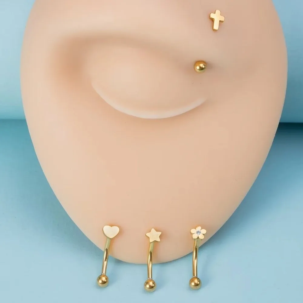 Cartilage Stainless Steel Curved Eyebrow Sticks Star Cross Banana Ring Flower Hypoallergenic Punk Body Jewelry Daily Use