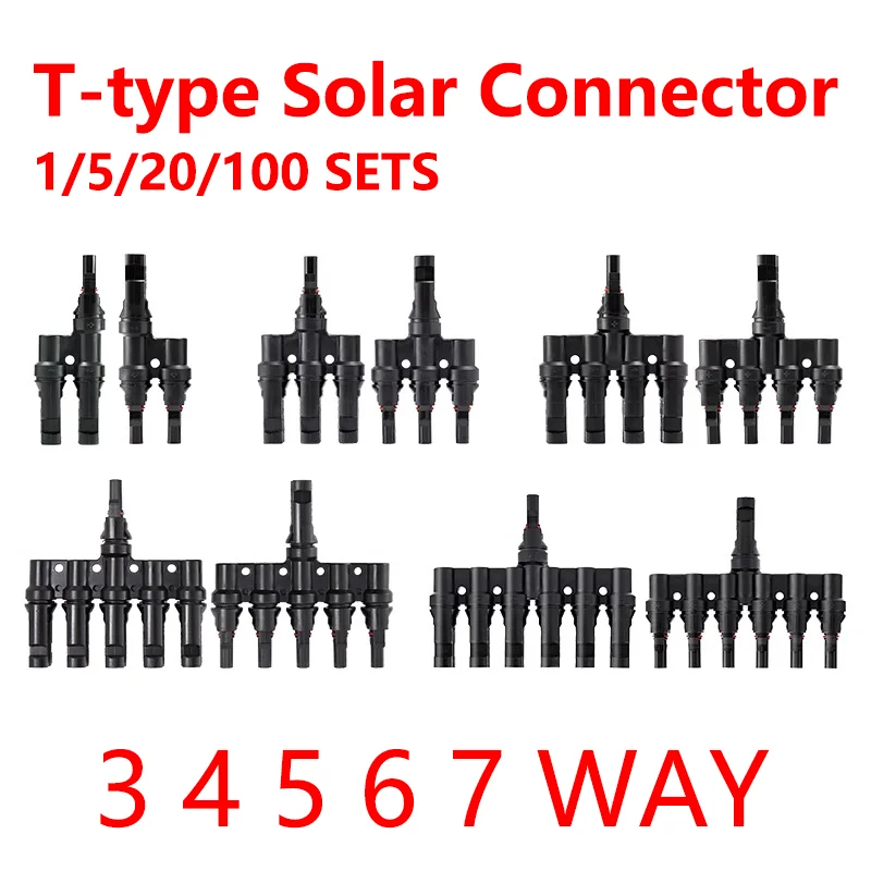 PV connector T Type parallel Connection Solar Panel System Waterprrof Connector Branch Two Pieces Solar Cell Connect Plug