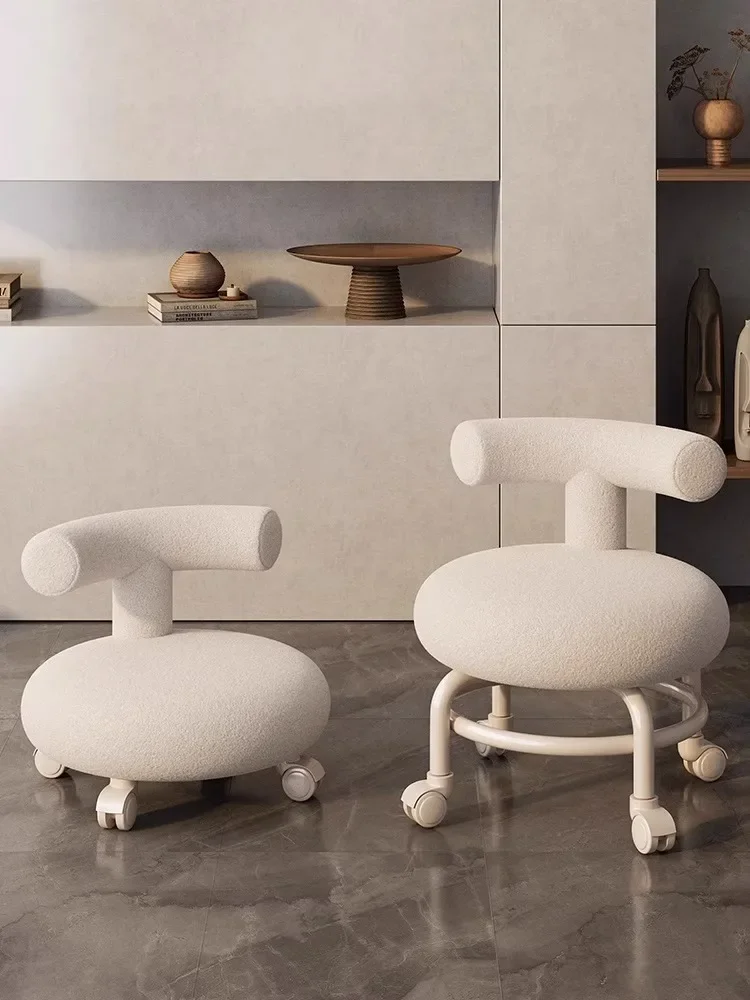 Universal wheel small household pulley low stool with wheels children's chair backrest round living room bench shoe stool