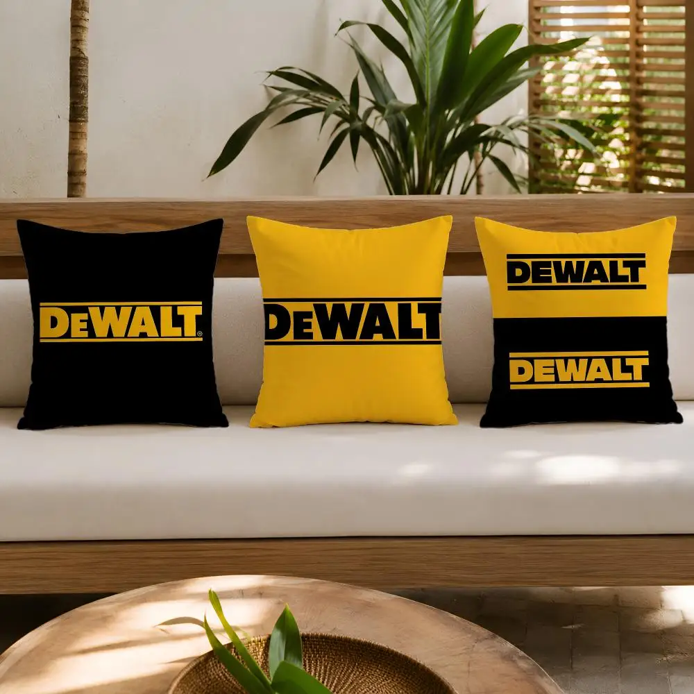 Simple D-Dewalts Logo Cushion Cover Double-Sided Plush Sofa Pillow Covers Organic Breathable Invisible Zipper