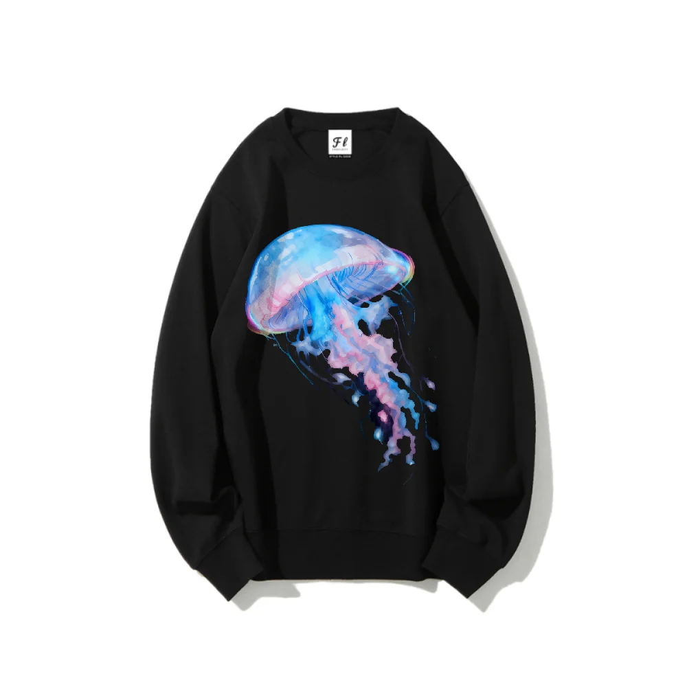 

Artistic Jellyfish Graphic Sweatshirt Unisex Comfortable Loose Fit For Nature Enthusiasts Stylish Casual Outfit Unique Wardrobe