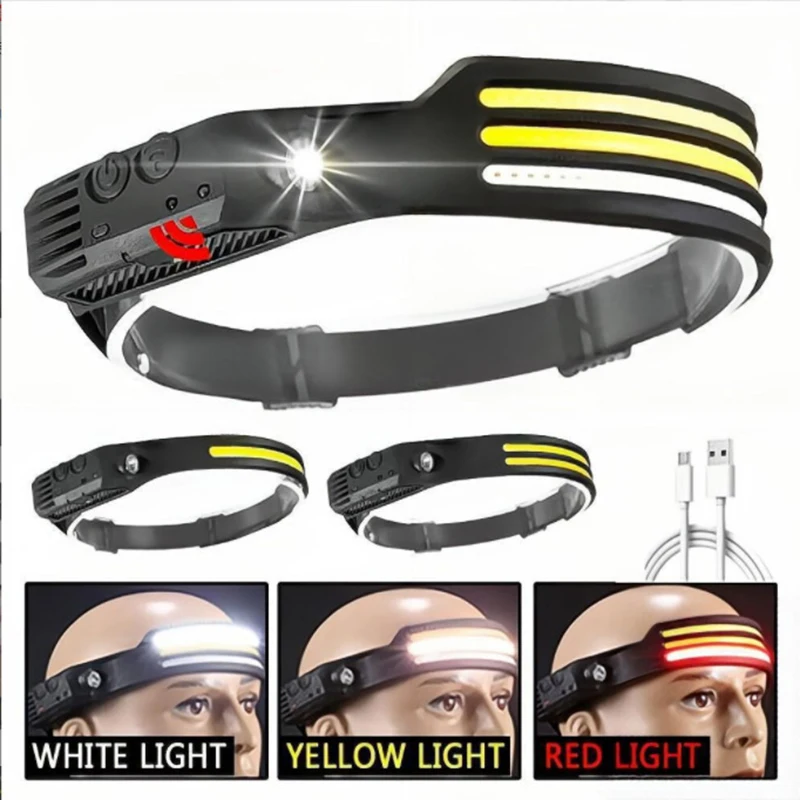 Silicone headlamp portable head mounted work light charging outdoor running light sensing strong light