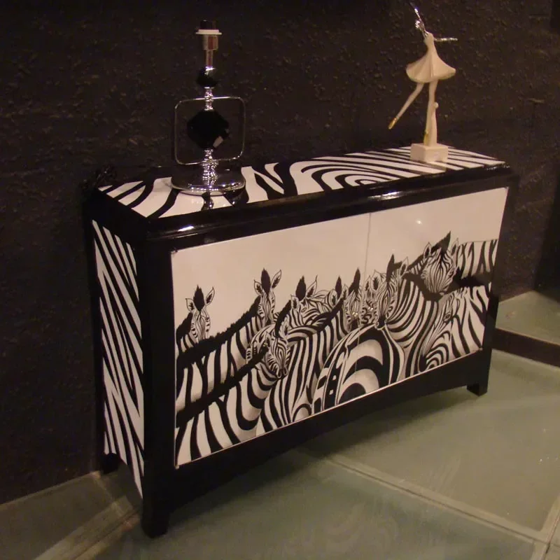 Postmodern simple light luxury style living room zebra pattern personality fashion art dining side cabinet entrance