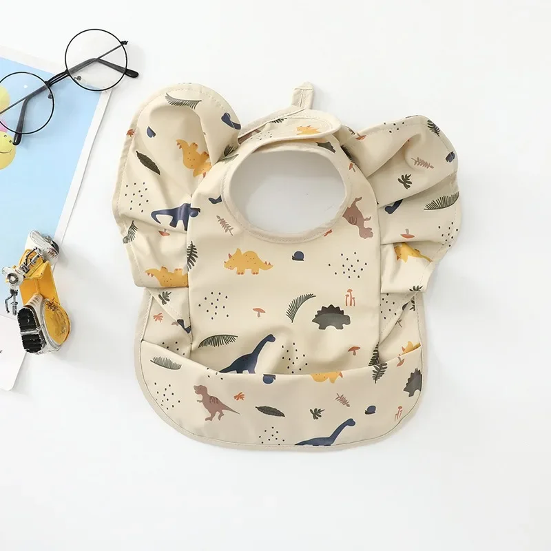 PU Waterproof Baby-Bibs Cartoon Infant Meals Bib Burp Cloths Anti-dirty Saliva Bibs with Angel Wings Baby Feeding Stuff Smock