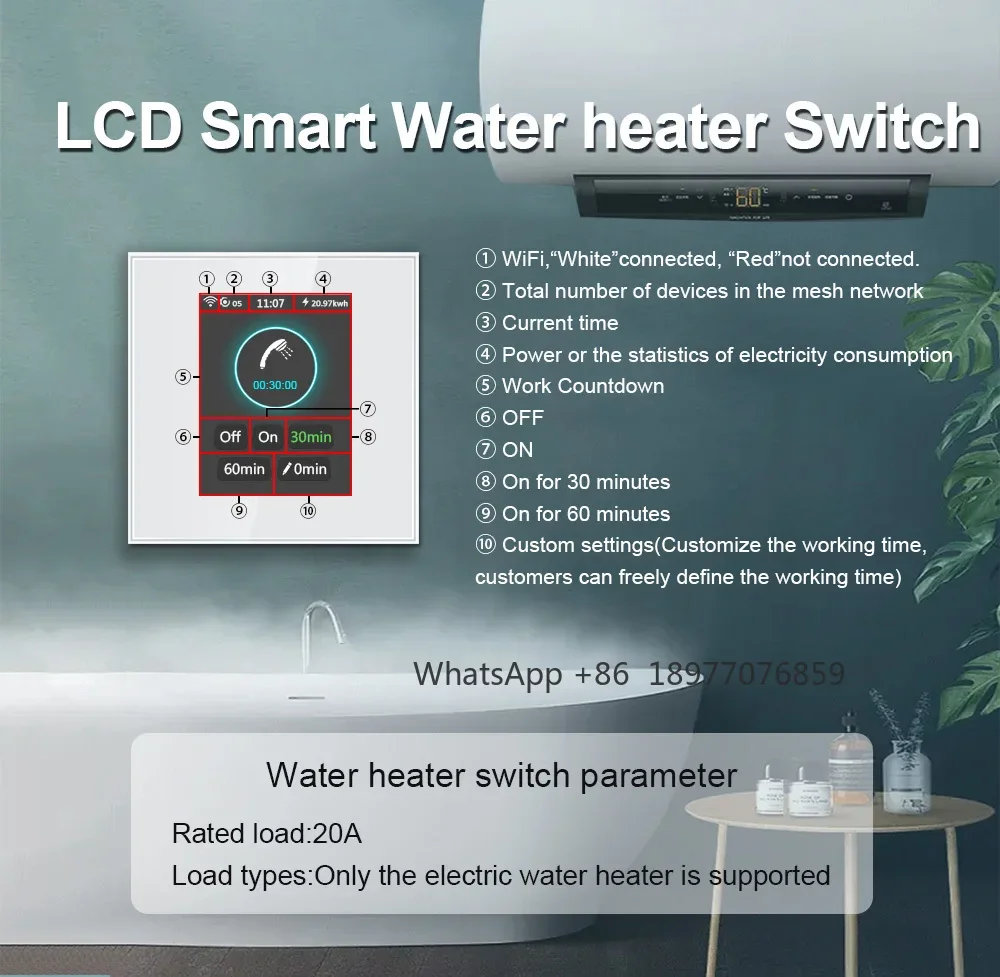 WiFi Zigbee Smart Boiler Switch 20A LCD Water Heater Switch Remote Timer Voice Control Alexa Google Home
