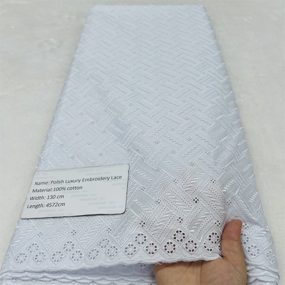 

100% Cotton Polish Lace Fabric Luxe Lace Embroidery White Swiss Voile Lace Garment Material 5 Yards