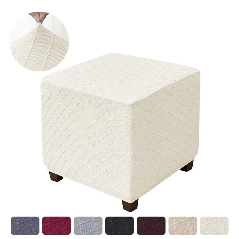 Plaid Square Ottoman Stool Cover Elastic All-inclusive Footrest Slipcovers Living Room Anti-dust Footstool Case Pouf Covers