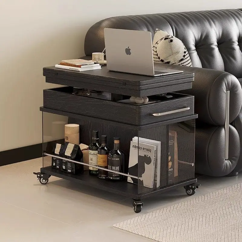 Light luxury mobile lifting coffee table Solid wood foldable edge table Living room Multifunctional folding Simple
