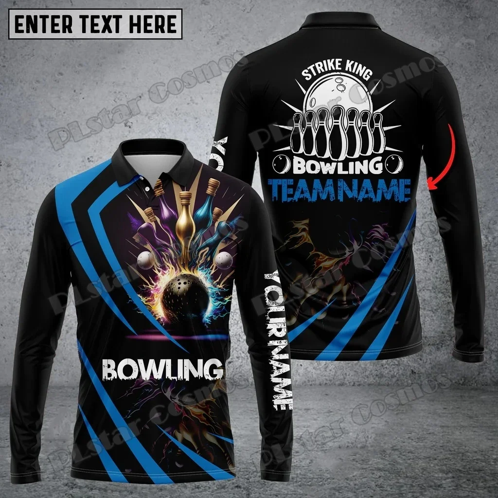 Strike King Bowling Multicolor Custom Name 3D Printed Men's Long Sleeve Polo Shirt Summer Casual Unisex Lapel Polo Shirt PLP75